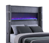 Tisdall Upholstered Eastern King Flame Visualizer Bed Grey - Tampa Furniture Outlet