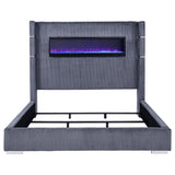 Tisdall Upholstered Cal King Flame Visualizer Bed Grey - Tampa Furniture Outlet