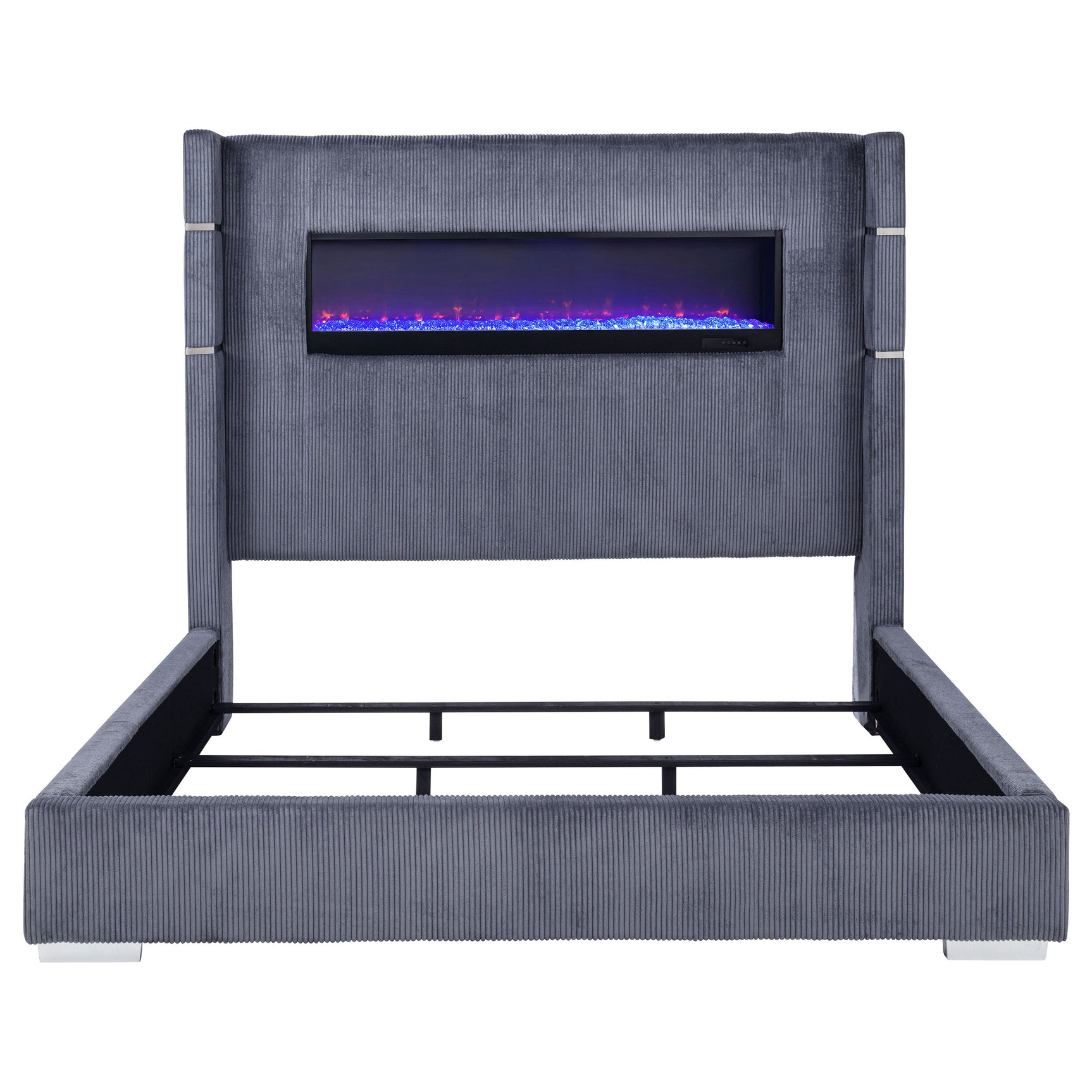 Tisdall Upholstered Cal King Flame Visualizer Bed Grey - Tampa Furniture Outlet