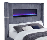 Tisdall Upholstered Cal King Flame Visualizer Bed Grey - Tampa Furniture Outlet