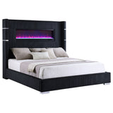 Tisdall Upholstered Eastern King Flame Visualizer Bed Black - Tampa Furniture Outlet