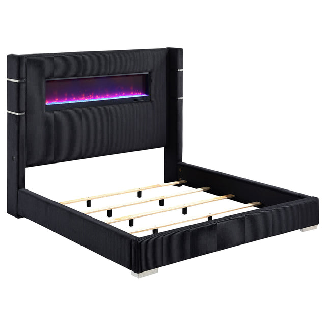 Tampa Furniture Outlet - Coaster - Tisdall Upholstered Cal King Flame Visualizer Bed Black - 306031KW