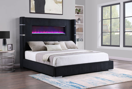Tisdall Upholstered Queen Flame Visualizer Bed Black - Tampa Furniture Outlet