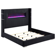 Tampa Furniture Outlet - Coaster - Tisdall Upholstered Queen Flame Visualizer Bed Black - 306031Q