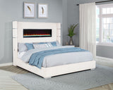 Tisdall Upholstered Eastern King Flame Visualizer Bed Cream - Tampa Furniture Outlet