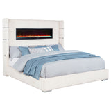 Tisdall Upholstered Eastern King Flame Visualizer Bed Cream - Tampa Furniture Outlet