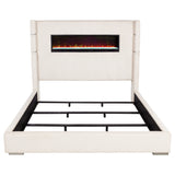 Tisdall Upholstered Eastern King Flame Visualizer Bed Cream - Tampa Furniture Outlet