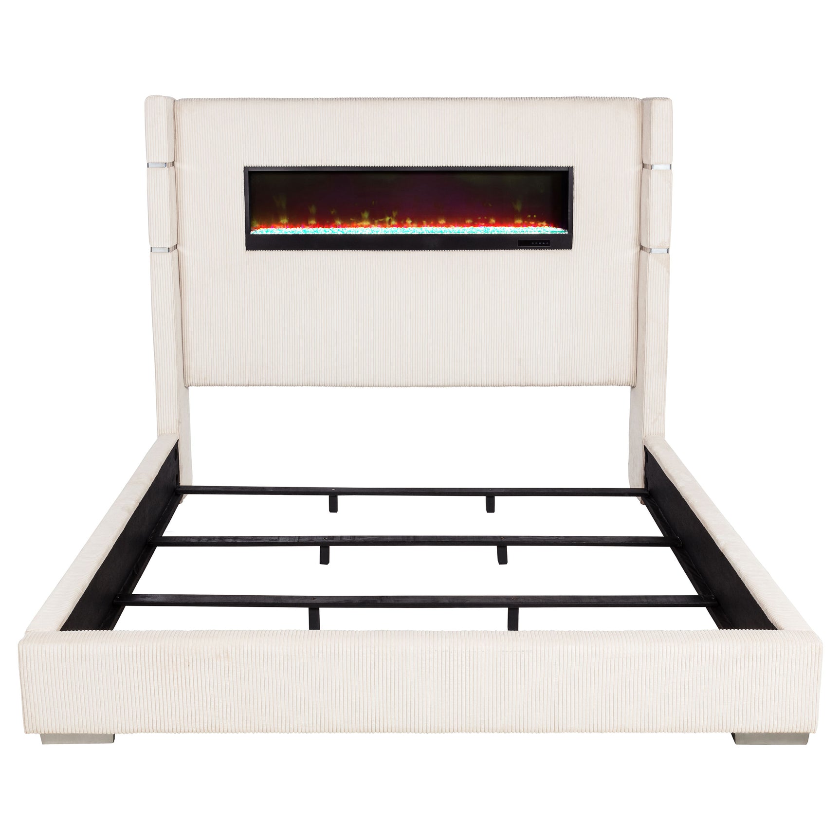 Tisdall Upholstered Eastern King Flame Visualizer Bed Cream - Tampa Furniture Outlet