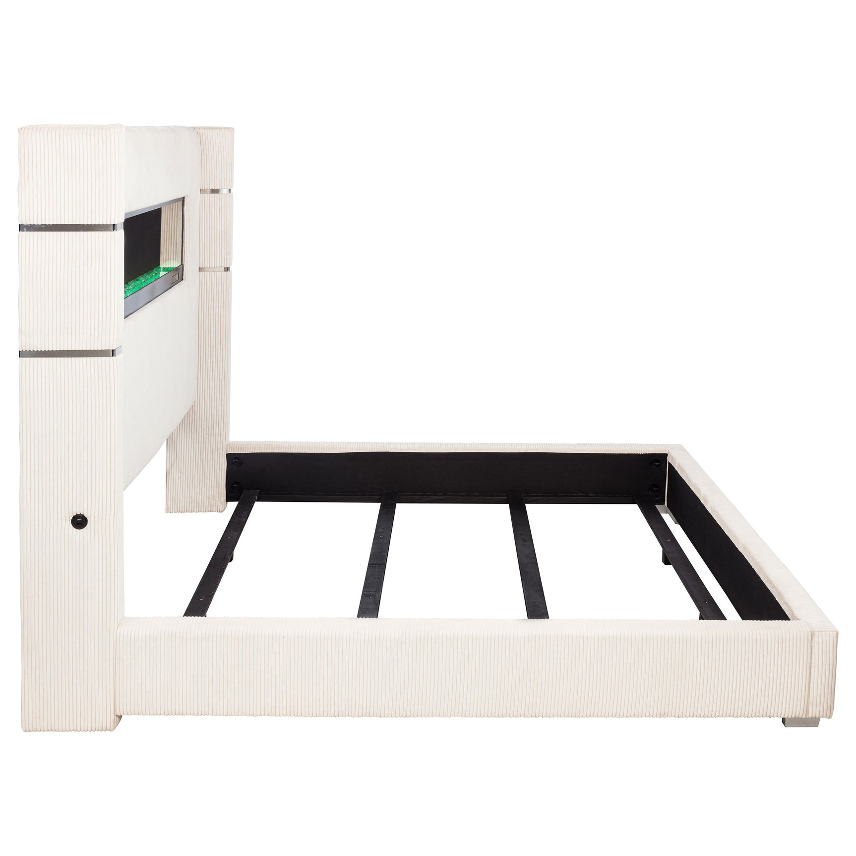 Tisdall Upholstered Eastern King Flame Visualizer Bed Cream - Tampa Furniture Outlet