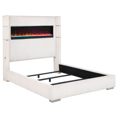 Tampa Furniture Outlet - Coaster - Tisdall Upholstered Cal King Flame Visualizer Bed Cream - 306032KW