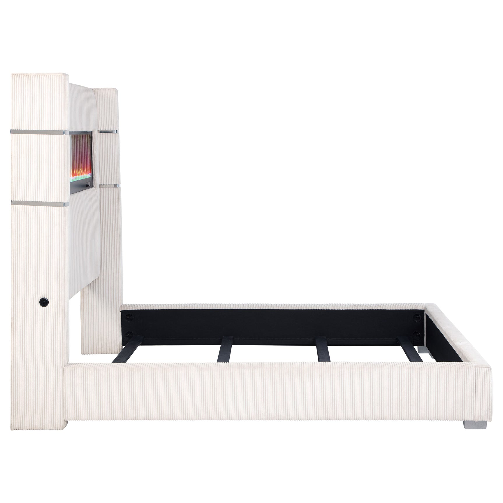 Tisdall Upholstered Cal King Flame Visualizer Bed Cream - Tampa Furniture Outlet