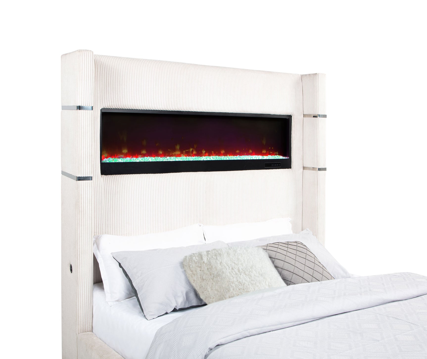 Tisdall Upholstered Queen Flame Visualizer Bed Cream - Tampa Furniture Outlet