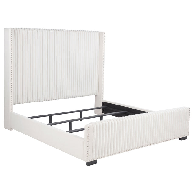 Tampa Furniture Outlet - Coaster - Natasha 65-inch Upholstered Eastern King Wingback Bed Cream - 306051KE