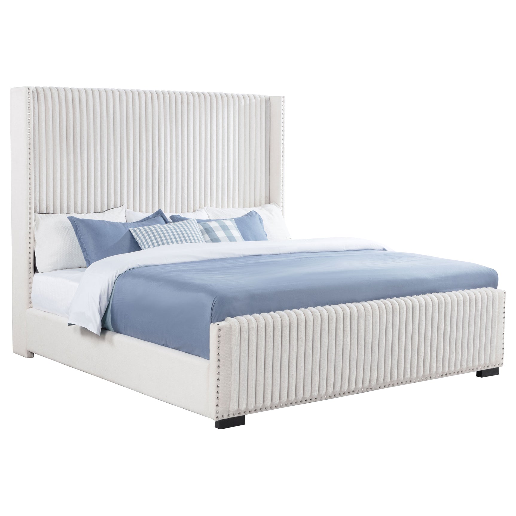 Natasha 65-inch Upholstered Eastern King Wingback Bed Cream - Tampa Furniture Outlet