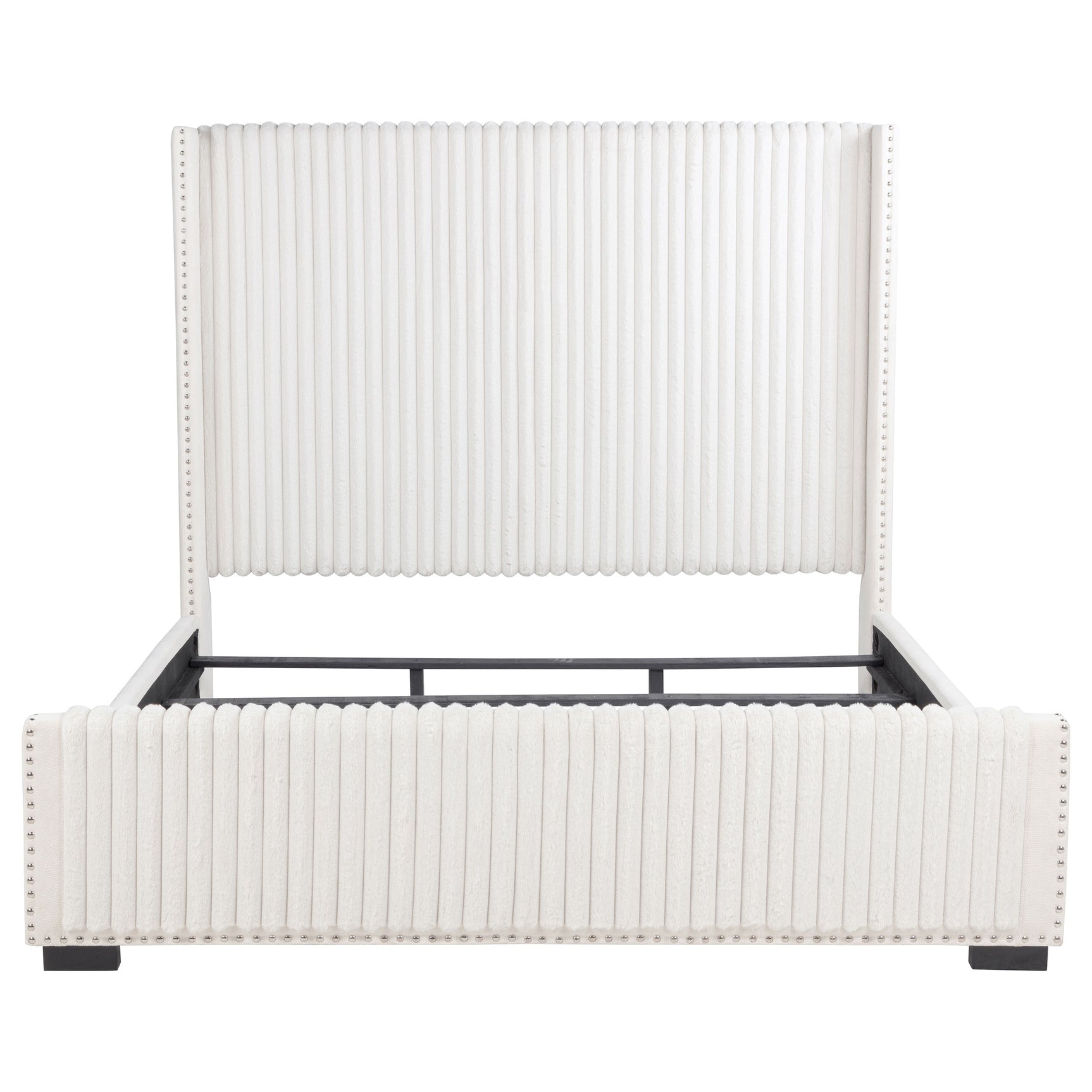 Natasha 65-inch Upholstered Eastern King Wingback Bed Cream - Tampa Furniture Outlet