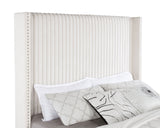 Natasha 65-inch Upholstered Eastern King Wingback Bed Cream - Tampa Furniture Outlet