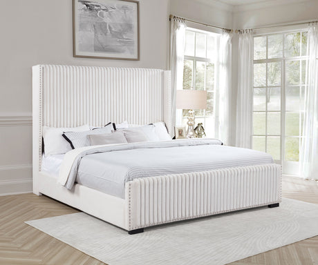 Natasha 65-inch Upholstered California King Bed Cream - Tampa Furniture Outlet