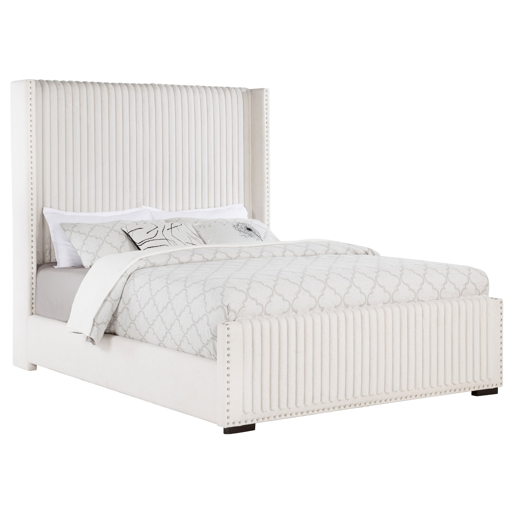 Natasha 65-inch Upholstered Queen Wingback Bed Cream - Tampa Furniture Outlet