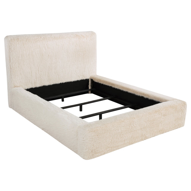 Tampa Furniture Outlet - Coaster - Rebecca Faux Fur Upholstered Eastern King Bed Cream - 306141KE