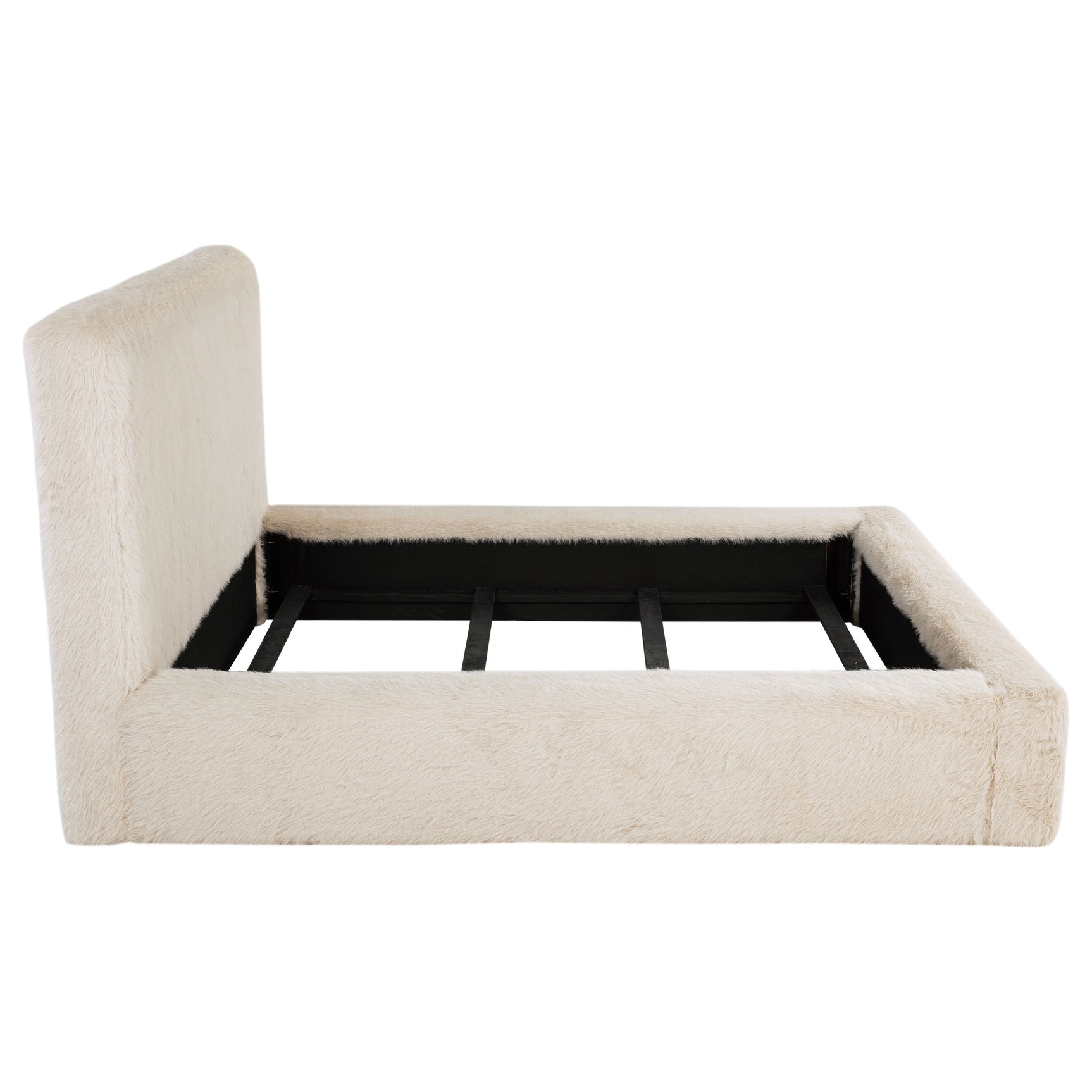 Rebecca Faux Fur Upholstered Eastern King Bed Cream - Tampa Furniture Outlet