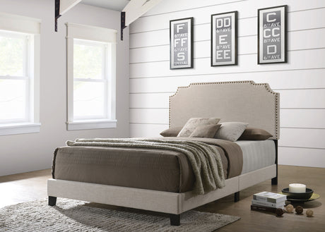Tamarac Upholstered Eastern King Panel Bed Beige - Tampa Furniture Outlet