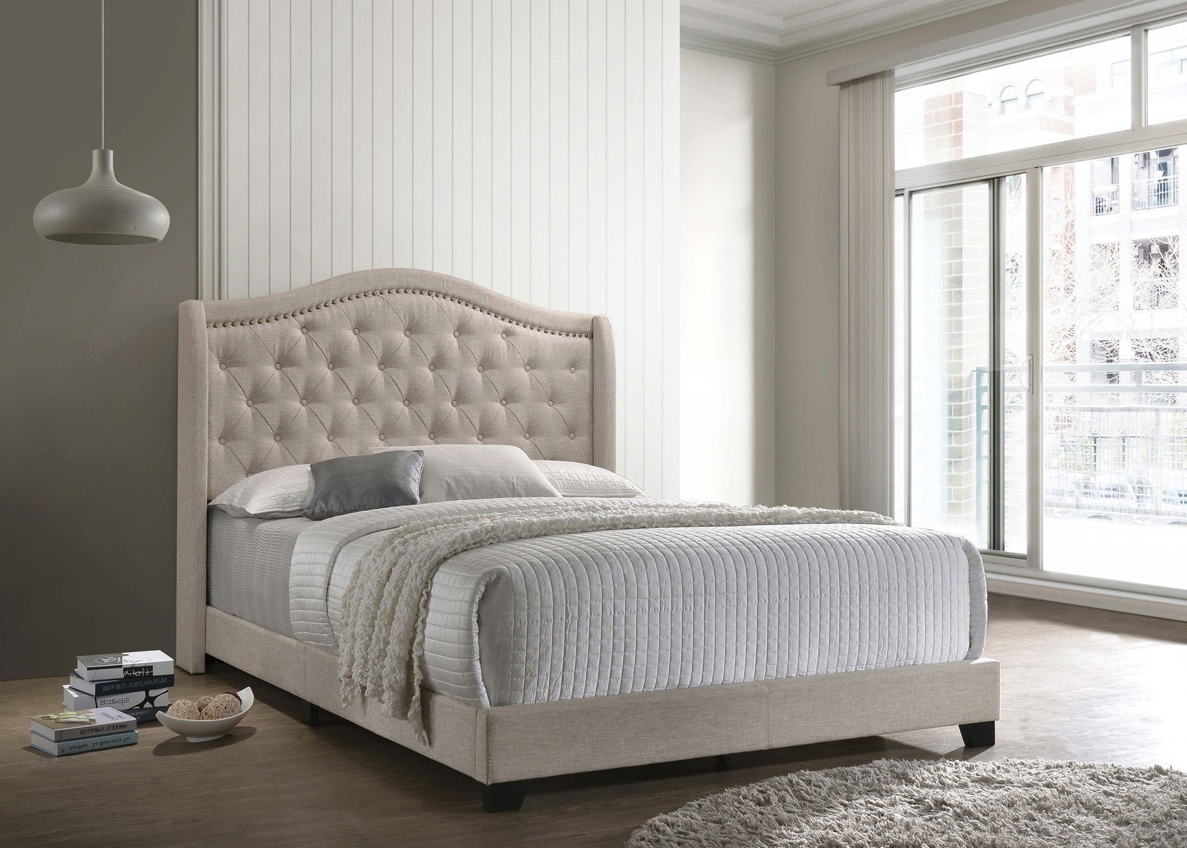 Sonoma Upholstered Queen Wingback Bed Beige - Tampa Furniture Outlet