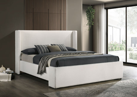 Alamosa Boucle Upholstered Eastern King Platform Bed White - Tampa Furniture Outlet