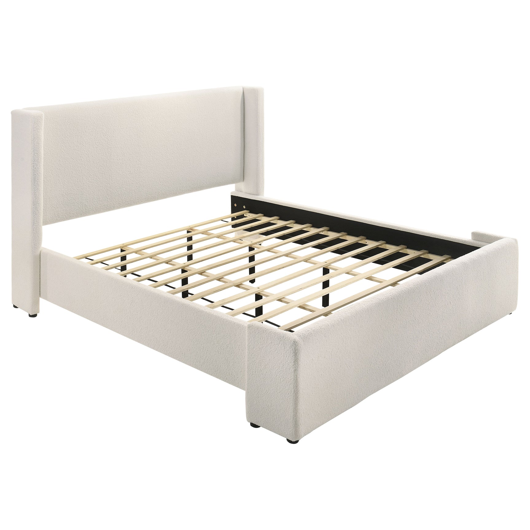 Tampa Furniture Outlet - Coaster - Alamosa Boucle Upholstered Eastern King Platform Bed White  - 310078KE