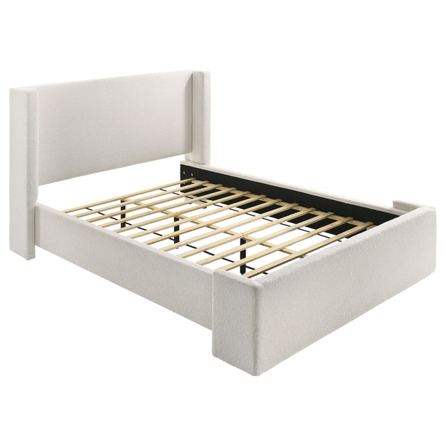 Tampa Furniture Outlet - Coaster - Alamosa Boucle Upholstered Queen Wingback Bed White  - 310078Q