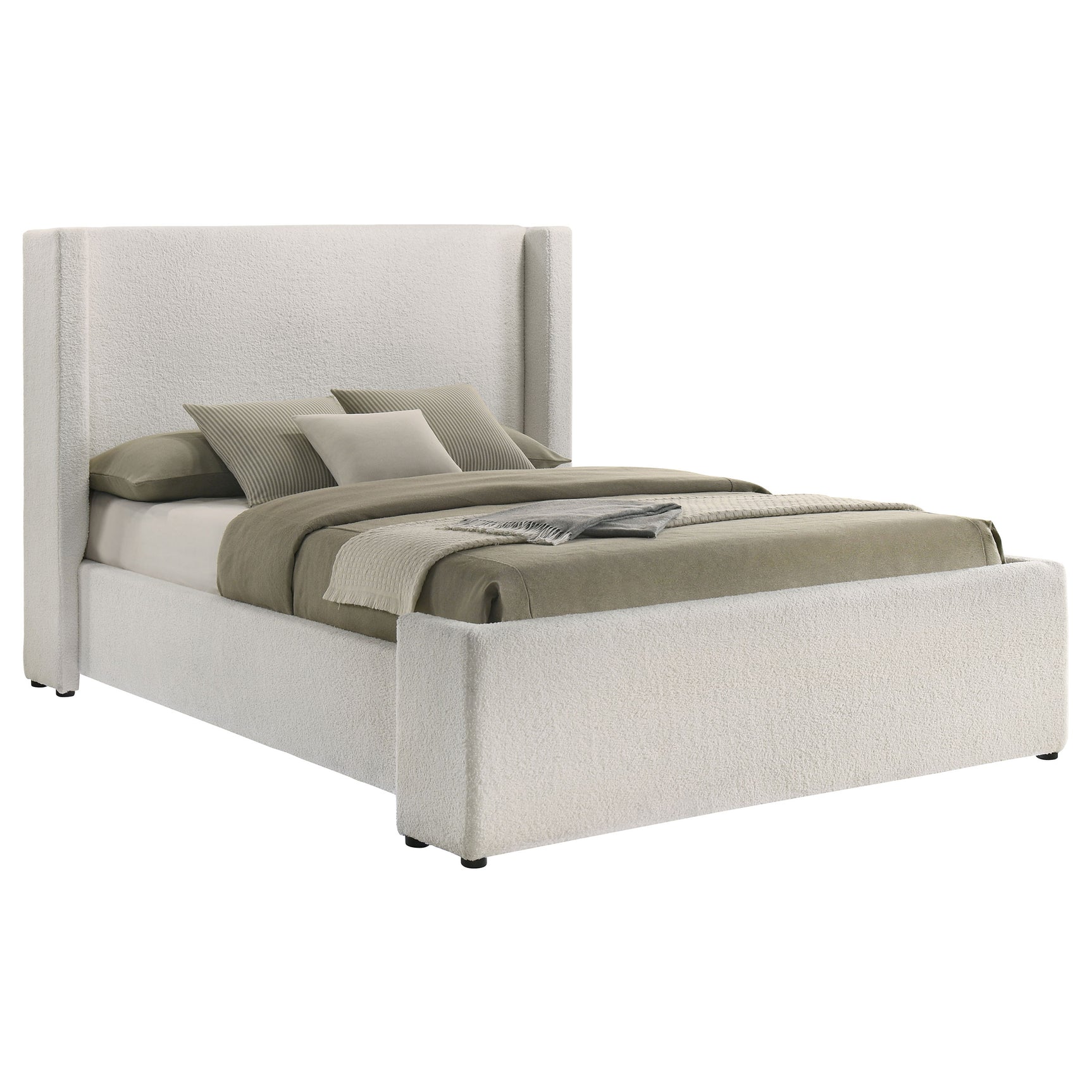Alamosa Boucle Upholstered Queen Wingback Bed White - Tampa Furniture Outlet