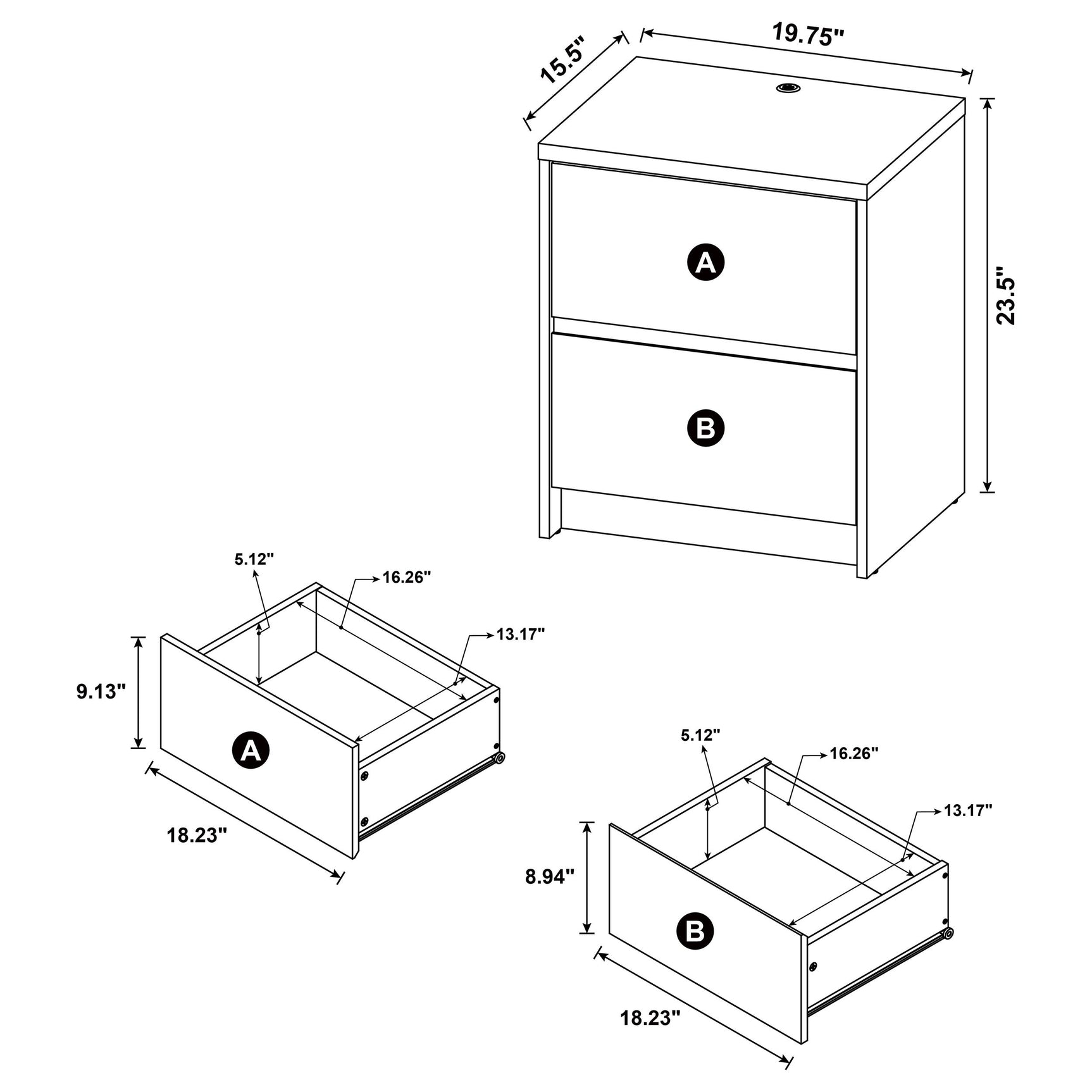 Westpark 2-drawer Nightstand LED Lights and USB Black - Tampa Furniture Outlet
