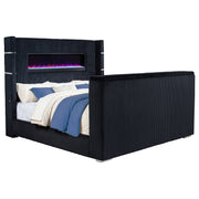 Tampa Furniture Outlet - Coaster - Tisdall Eastern King Flame Visualizer Wingback TV Bed Black - 315868BLKKE