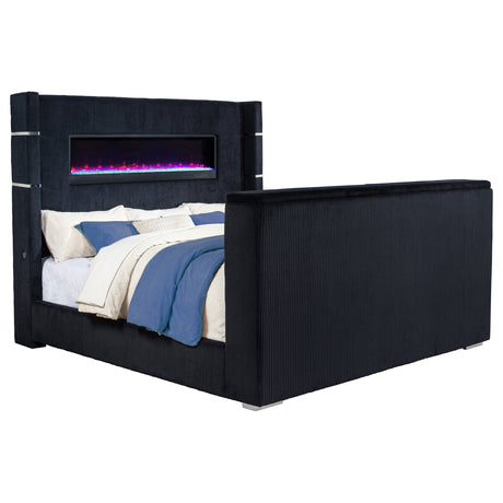 Tampa Furniture Outlet - Coaster - Tisdall Eastern King Flame Visualizer Wingback TV Bed Black - 315868BLKKE