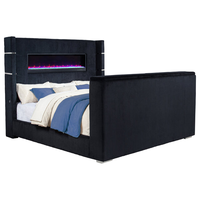Tampa Furniture Outlet - Coaster - Tisdall Eastern King Flame Visualizer Wingback TV Bed Black - 315868BLKKE