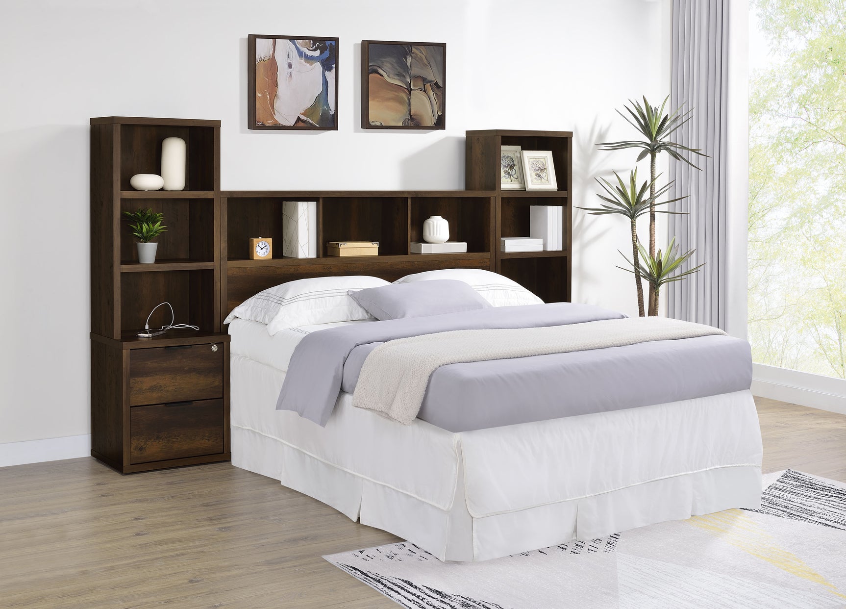 Westpark 49-inch Queen Bookcase Headboard Dark Pine - Tampa Furniture Outlet