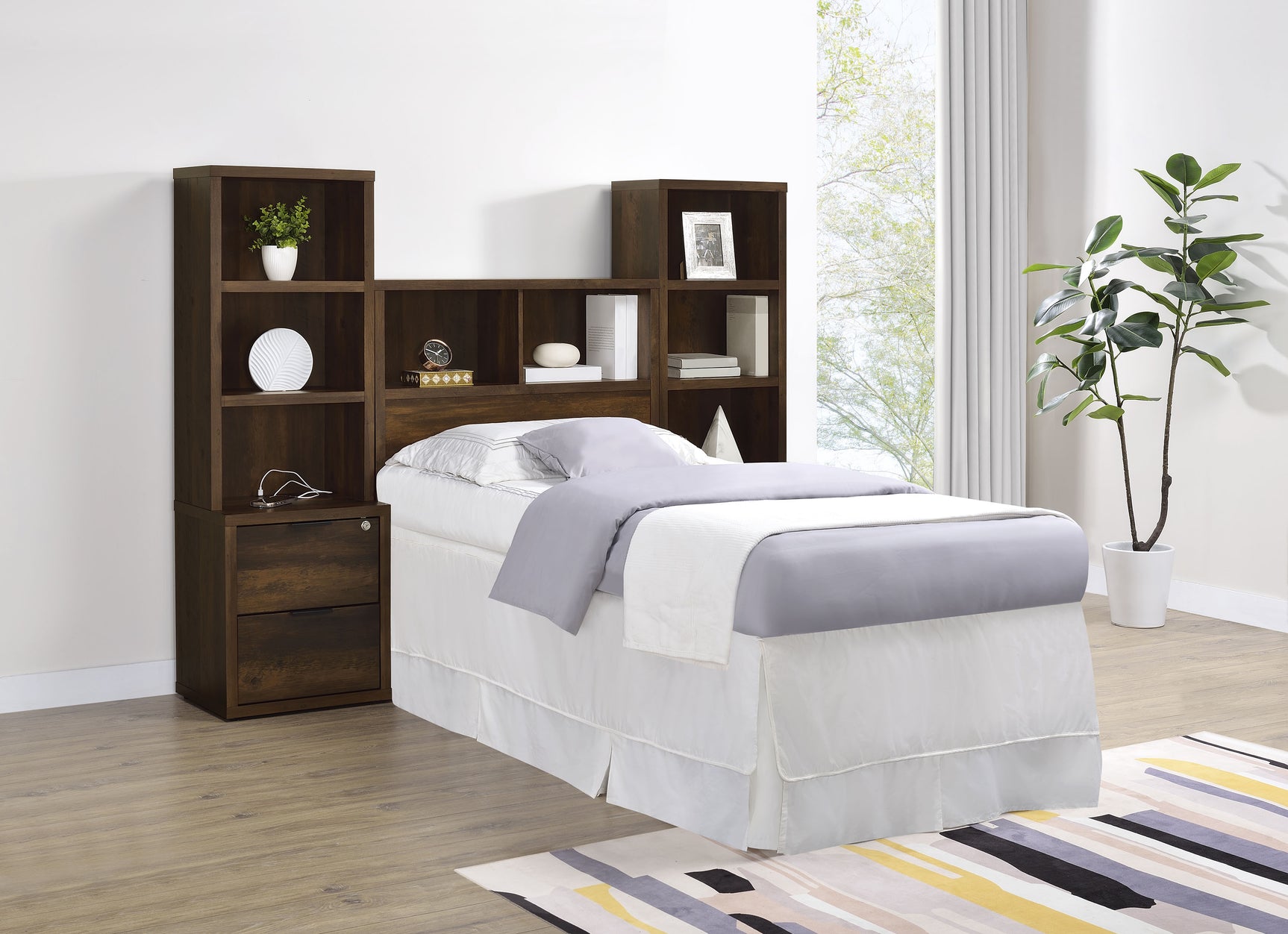 Westpark 49-inch Twin Bookcase Headboard Dark Pine - Tampa Furniture Outlet