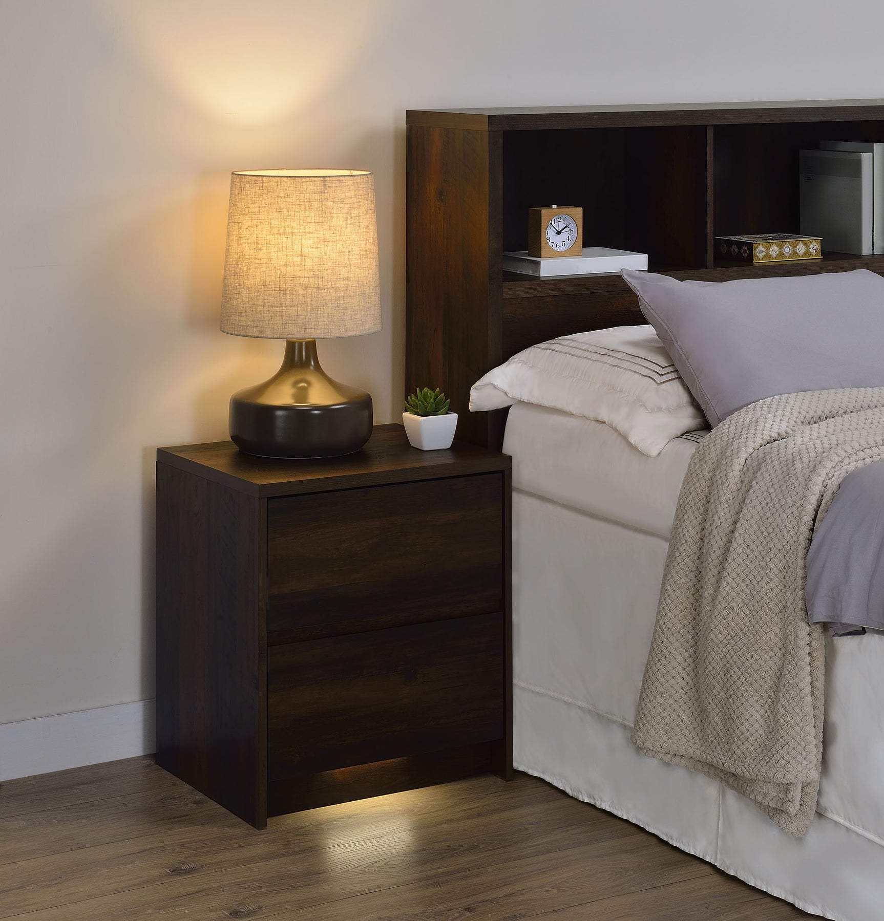 Westpark 2-drawer Nightstand LED Lights and USB Dark Pine - Tampa Furniture Outlet