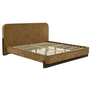 Tampa Furniture Outlet - Coaster - Baldacci Upholstered Eastern King Platform Bed Curry and Walnut - 315954KE