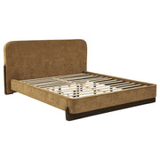 Tampa Furniture Outlet - Coaster - Baldacci Upholstered California King Platform Bed Curry and Walnut - 315954KW