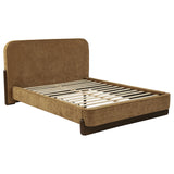 Tampa Furniture Outlet - Coaster - Baldacci Upholstered Queen Platform Bed Curry and Walnut - 315954Q