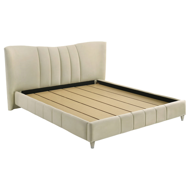 Tampa Furniture Outlet - Coaster - Evelyn Upholstered Eastern King Panel Platform Bed Ivory - 315956KE