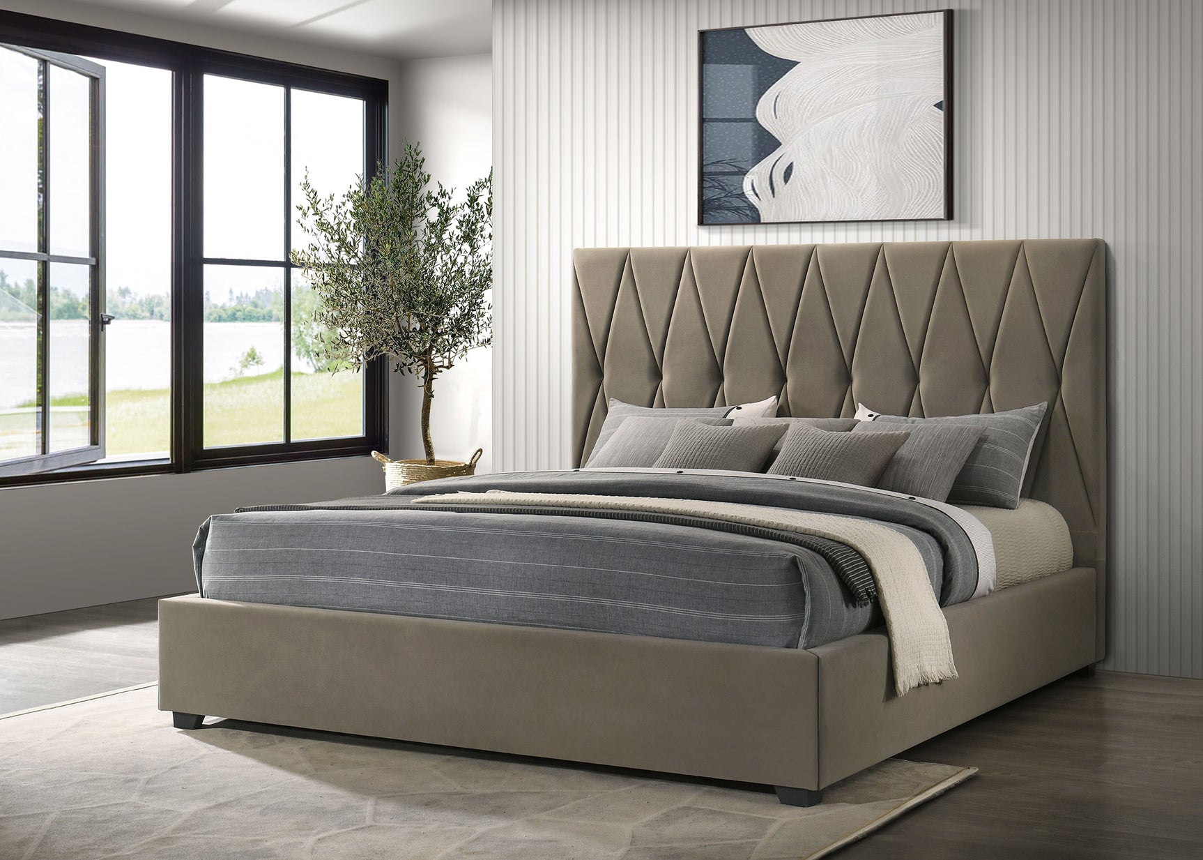 Delsea Upholstered Eastern King Platform Bed Light Brown