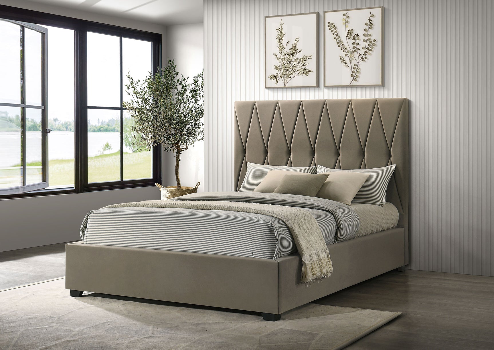 Delsea Upholstered Queen Panel Platform Bed Light Brown