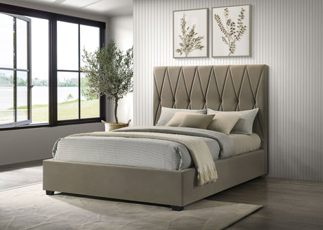 Delsea Upholstered Queen Panel Platform Bed Light Brown
