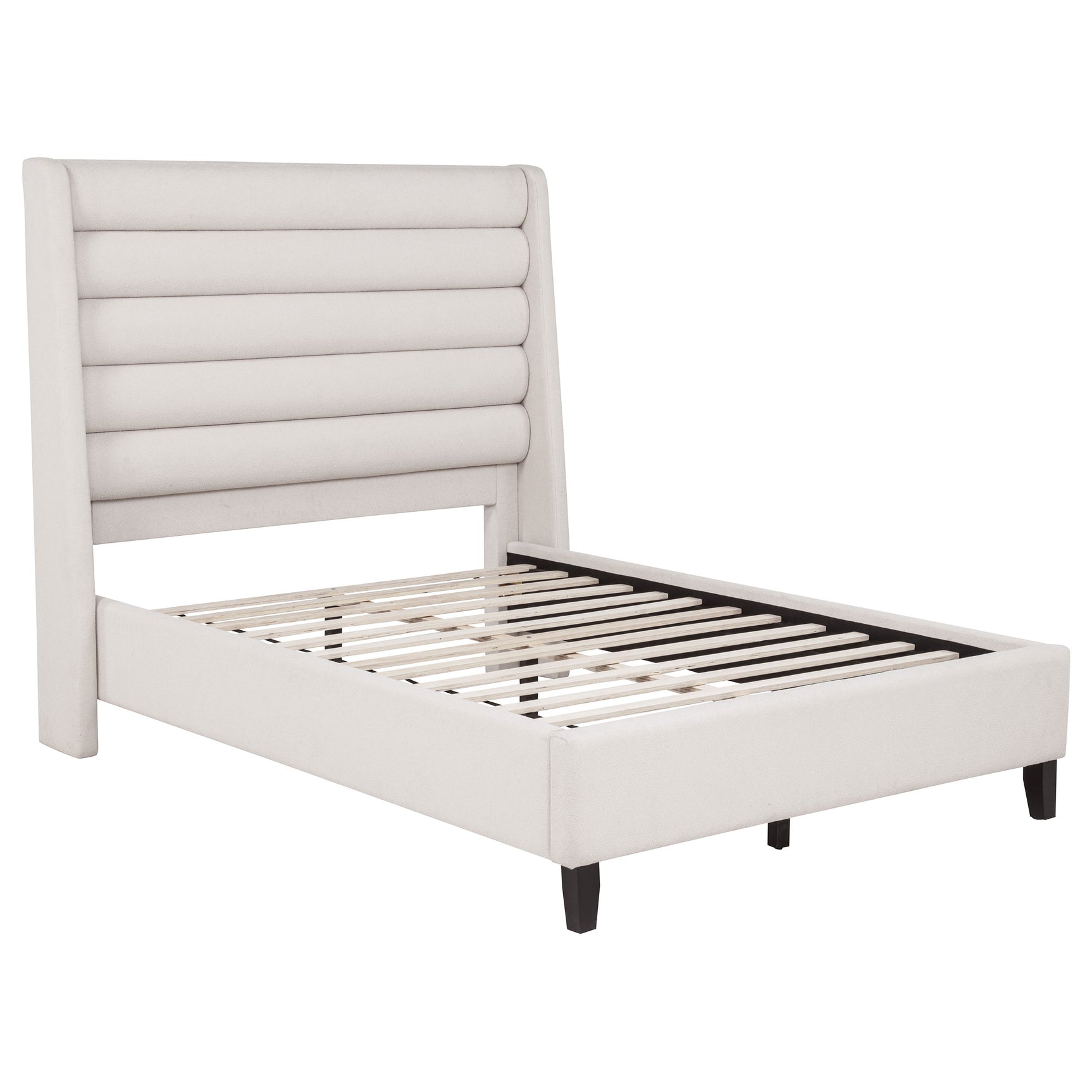 Tampa Furniture Outlet - Coaster - Leslie Upholstered Tufted Full Wingback Platform Bed Beige - 315983F