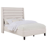 Leslie Upholstered Tufted Full Wingback Platform Bed Beige