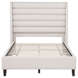 Leslie Upholstered Tufted Full Wingback Platform Bed Beige