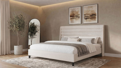 Leslie Upholstered Tufted Eastern King Wingback Platform Bed Beige