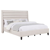 Leslie Upholstered Tufted Eastern King Wingback Platform Bed Beige