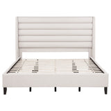 Leslie Upholstered Tufted Eastern King Wingback Platform Bed Beige